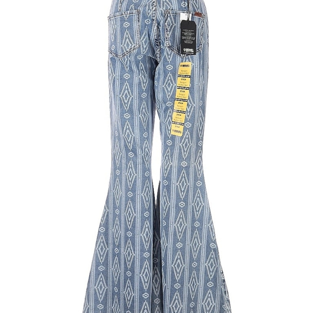 High Rise Blue Patterned Women's Jeans - Picture 2 of 4